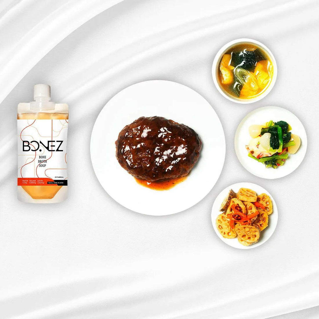 国産牛肉ハンバーグ　照り焼きソースとBONEZのセット.